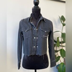 Calvin Klein Jeans Cropped Black Denim Shirt Jacket XS